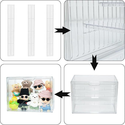 Clear Doll Storage Box Compatible with Labubu - Stackable Organizer for 15-17cm Dolls & Accessories, Transparent Display Case for Collectibles, Action Figures, and Toy Clothes