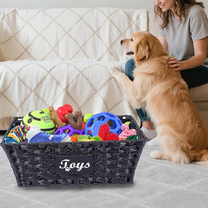 Dog Toy Basket Large Woven Bin Toy Storage Organizer for Living Room Pet Toy Basket with Handles Stylish Dog Toy Bin for Home,Ideal Gift for Pet enthusiasts