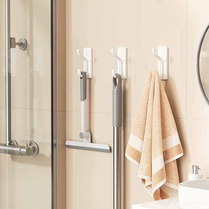 pickpiff Wall Hooks with Adhesive Strip - Easy to Remove, No Residue, Strong Heavy Duty Sticky Towel Hook, 4 Pack White