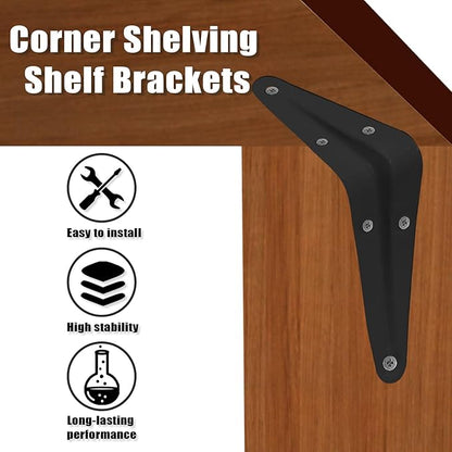 10 Pcs Shelf Brackets, 3 x 4 Inch Black Heavy Duty Metal Wall Corner Angle Shelving for Wall Hanging Shelves with Wall Anchors and Screws(Black)