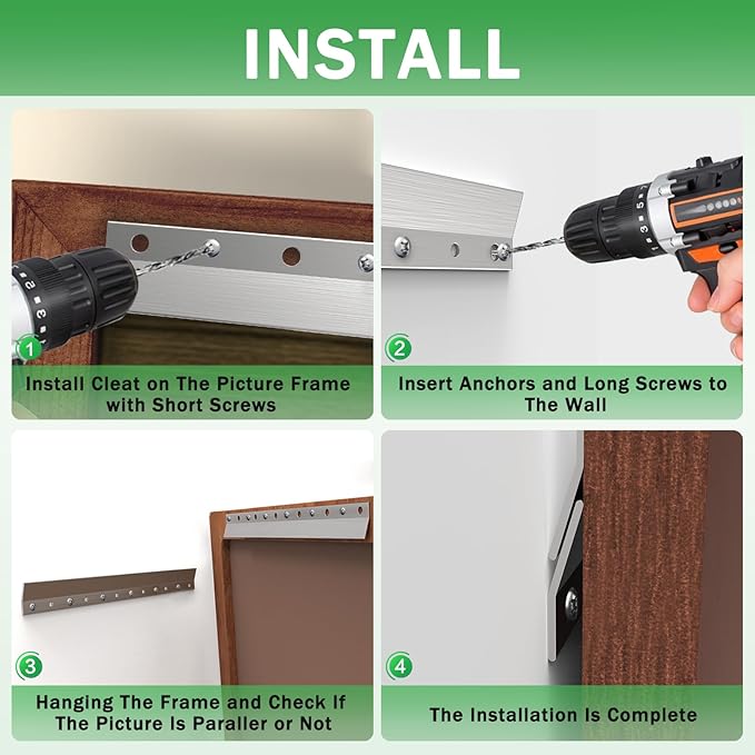12"-10 Pairs French Cleat Hanger,Z-Hanger Picture Hanging Kit,Wall Mounting Brackets Cleat Picture Hanger Kit Z Bar Clips for Hanger Supports 60 lbs,Z Bar Hanger for Pictures,Mirrors,and Art
