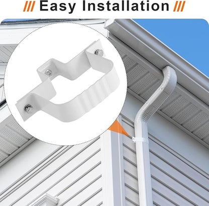 6-Pack Downspout Straps 3x4 & Wall Brackets, White Downspout Fasteners Set with Hardware for Secure Installation