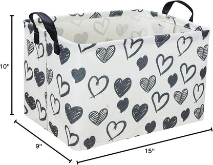 Rectangular Kids Baskets,Heart Storage Bins Organizer.Cute Storage Bin with Handles. Kids Basket,Girls Room Decor,Books Basket, Gifts Bins Empty.(Black Heart)