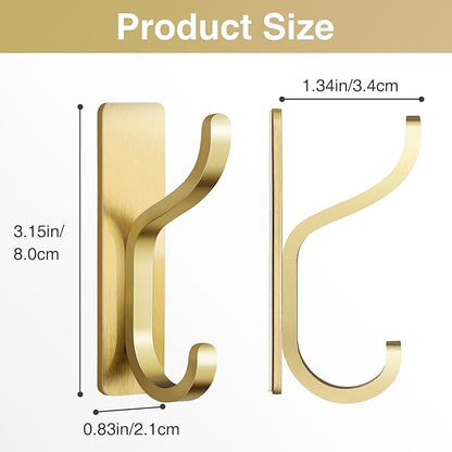pickpiff Adhesive Wall Coat Hooks - Heavy Duty Stick-On Door Hanger, Metal Hook for Hanging Towel,Purse, Robe, Backpack, Jacket, Clothes - for Bathroom,Dorm, Closet, Kitchen - Gold, 6 Pack