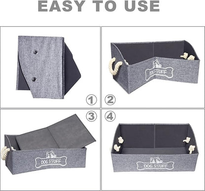 Large Dog Toy Box - Trapezoid Dog Toy Bin with Handles, Collapsible Pet Supplies Storage Basket, Perfect for Organizing Dog Cat Toys and Accessories