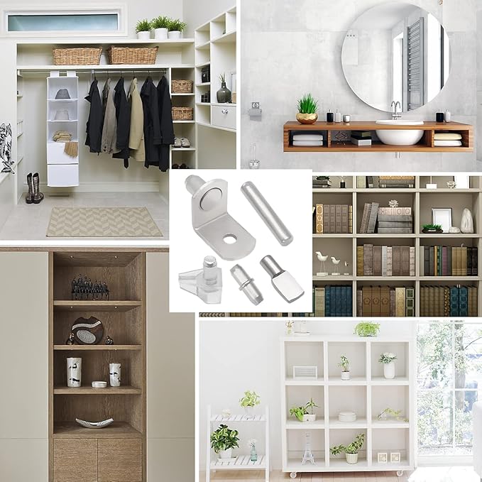 112 Pcs 5 Styles Shelf Nail kit, Metal Nickel Plated Shelf Support pin, Silicone Cover, Suitable for Kitchen Cabinet, Bookcase Support pin and pin