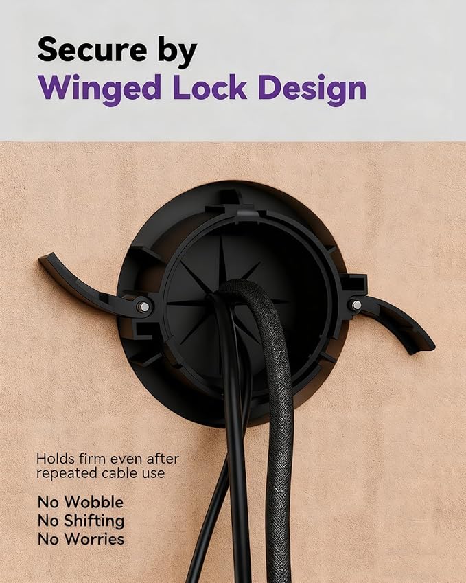 VCELINK in-Wall Cable Management Kit, 2.44" (62 mm) Mini Wall Cord Hider for TV/Coaxial/HDMI/Speaker Cords, Includes 2 Pass-Throughs, Locking Brackets, and Hole Saw Drill Attachment, Black, 2 Pack