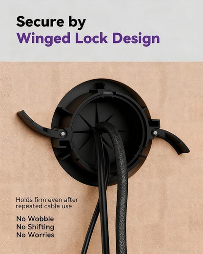 VCELINK in-Wall Cable Management Kit, 2.44" (62 mm) Mini Wall Cord Hider for TV/Coaxial/HDMI/Speaker Cords, Includes 2 Pass-Throughs, Locking Brackets, and Hole Saw Drill Attachment, Black, 2 Pack