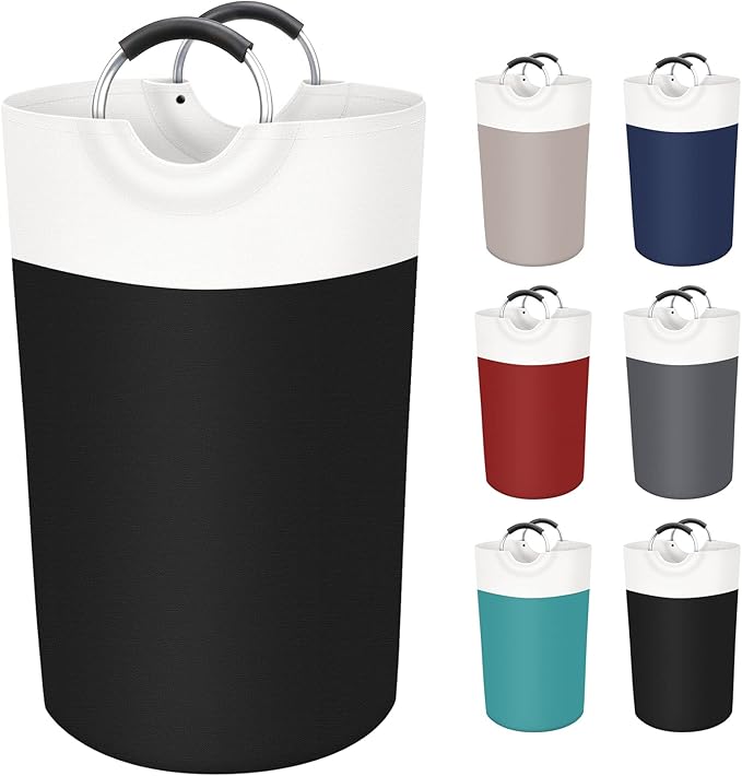 BlissTotes 90L Laundry Basket, Freestanding Laundry Hamper, Collapsible Dirty Clothes Hamper, Waterproof Fabric with Foam Protected Aluminum Handles for College, Dorm, Family (Black)
