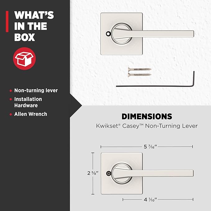 Kwikset Casey Dummy Door Handle, Single Sided Lever for Closets, French Double Doors, and Pantry, Satin Nickel Non-Turning Reversible Interior Push/Pull Lever, with Microban Protection (Pack of 10)