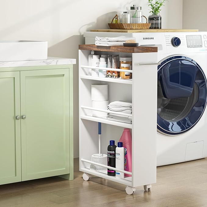 Tribesigns Slim Storage Cart, Rolling Narrow Kitchen Cart on Wheels for Small Place, 4-Tier Slide Out Slim Utility Cart Skinny Laundry Cart with Handle for Kitchen, Bathroom, Laundry