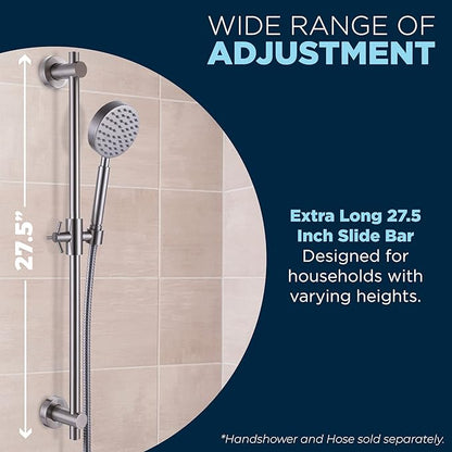 HammerHead Showers® Solid Metal 27.5 Inch Shower Slide Bar for Hand Held Shower Heads, Brushed Nickel | Adjustable Height Showerhead with Hose Rail System | Easily Adjust Height & Angle of Handshower