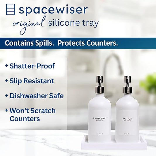 Countertop and Vanity Tray - 2 PC Small 7.7" Silicone Bathroom Trays, Kitchen Soap Tray, Dish Sponge Soap Holder Kitchen Sink Organizer Caddy, Bathroom Counter Trays for Lotion Dispenser