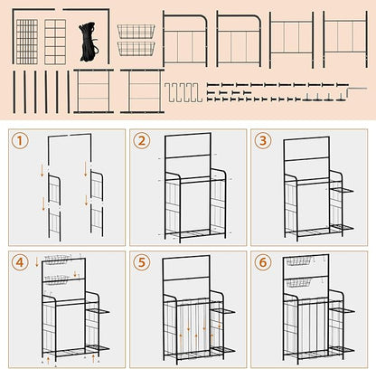 Shinoske Sports Equipment Organizer, Garage Storage Rack With Hooks and Baskets,Multi Use Large capacity Ball Storage Rack for Basketball,Football, Soccer, Bat, Toys,Indoor/Outdoor Use,Black