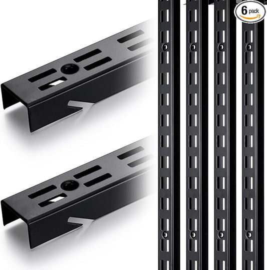 6 Pcs Shelf Rails Bracket Track 47.5 Inches Upright Closet System Hardware Adjustable Wall Standard Shelf Standards for Pantries, Linen Closets, Laundry Rooms, Utility Rooms (Black)