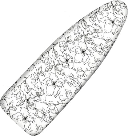 Ironing Board Cover and Pad, 18x49 Extra Wide Thick Iron Padding, Scorch & Stain Resistant Ironing board cover, Heavy Duty Iron Board Padded with Adjustable Fasteners Elastic Edge, Floral White