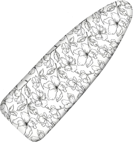 Ironing Board Cover and Pad, 18x49 Extra Wide Thick Iron Padding, Scorch & Stain Resistant Ironing board cover, Heavy Duty Iron Board Padded with Adjustable Fasteners Elastic Edge, Floral White