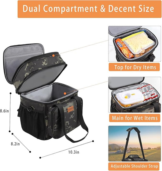 Expandable Large Insulated Lunch Box, Heavy Duty Lunch Cooler Bag Durable Leakproof Lunch Pail for Men Women Adults Work Shift Outdoor Picnic Camping Road Trip, 24 Can, Black-Camo, GLENKEY