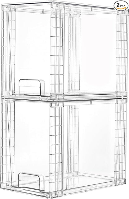 Vtopmart 2 Pack Clear Stackable Storage Drawers,9.7" High Plastic Organizers Bins for Skincare, Bathroom Supplies,Ideal for Cabinet,Undersink,Vanity,Kitchen,Pantry Organization