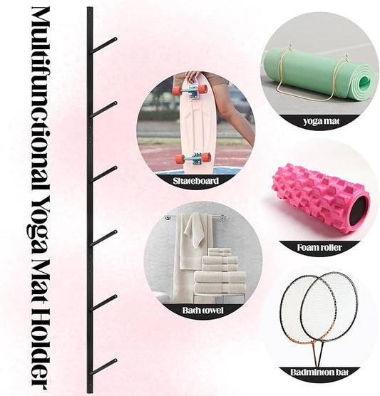 6 Tier Yoga Mat Rack,Yoga Mat Holder Wall Mount,Yoga Mat Storage Rack,Holds 30 lbs for Foam Rollers,Resistance Bands,Home Gym