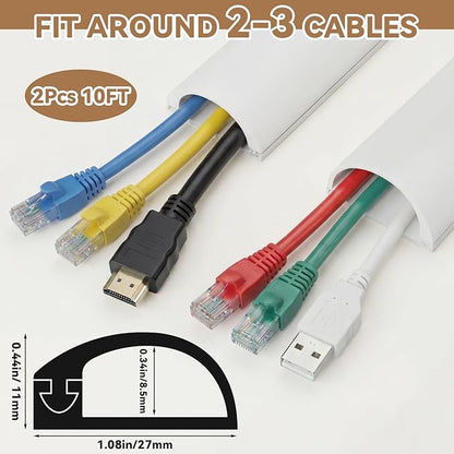Tatuo 2 Pcs Silicone Wall Wire Hider, 10 ft Each, Self-Adhesive Flexible Cord Hider Wall, Side Open Wire Covers Cable Concealer for Mounted TV, Home Office Management(1.08” W X 0.44” H)