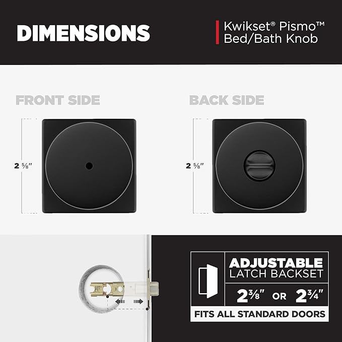 Kwikset Pismo Interior Privacy Door Knob with Lock,Door Handle for Bathroom and Bedroom,Matte Black Keyless Turn Lock Doorknob,with Microban Protection,(Pack of 10)