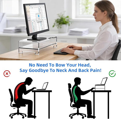Acrylic Monitor Stand Riser Acrylic Laptop Stand Clear Computer Stand Laptop Riser with Storage Desk Organizer Accessories for Home and Office