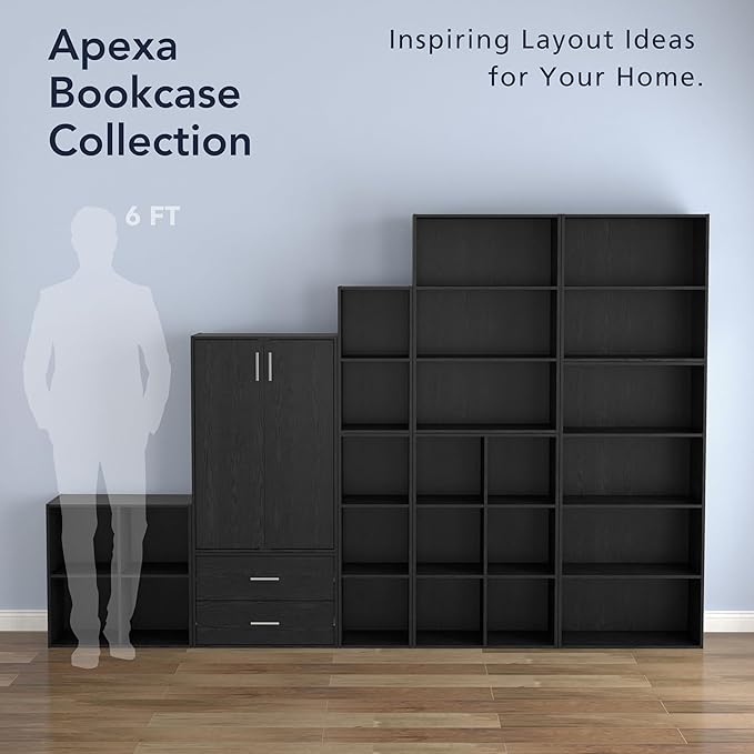 Homes: Inside + Out Apexa 2-Cube Storage Organizer Shelves, Stackable Wood Bookcase Fits Cubby Bins for Organization, Dorm Teen Room Decor & Home Office, Black