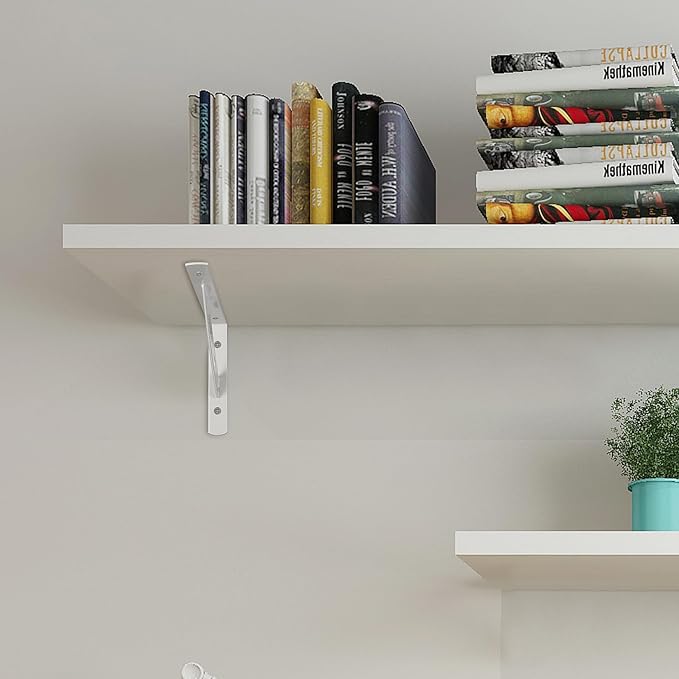 8 Pcs Heavy Duty Floating Metal Shelf Brackets, L Shaped Wall Mount Shelves Support Angle Brackets (3.7 x 6 inch White)