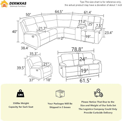 5PCS Brown Manual Reclining Sectional Sofa Set with Cup Holders, Living Room Furniture Sets, Corduroy Sectional Couches and Sofa Chair with 5 Recliner Seats, Drop-Down Table, Storage Console