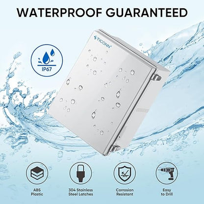 TICONN Outdoor Electrical Box Waterproof, Junction Box IP67 ABS Plastic Enclosure with Hinged Cover with Mounting Plate, Wall Brackets, Cable Glands (Off-White, 19.7"x15.7"x7.9")