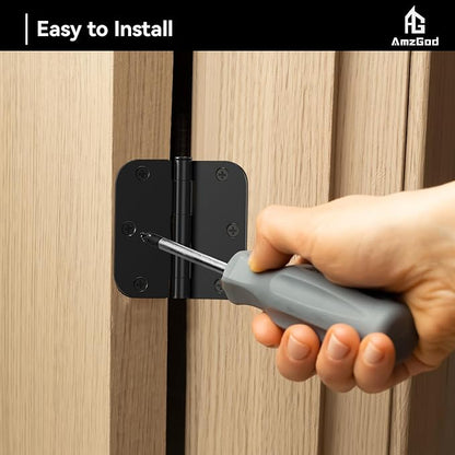 Door Hinges Matte Black - 24 Pack Black Door Hinges 3.5 Inch Rounded Interior Door Hinge with 5/8" Radius Corners - Black Hinges for Doors 3 1/2 Inches Flat Iron Residential Door Hardware