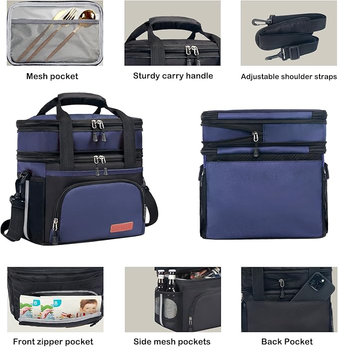 Tactical Lunch Box for Men & Women – Expandable 16L Double Deck Insulated Cooler Bag for Work, Construction & 12-Hour Shifts – Heavy Duty Leakproof Large Meal Prep Tote with Shoulder Strap