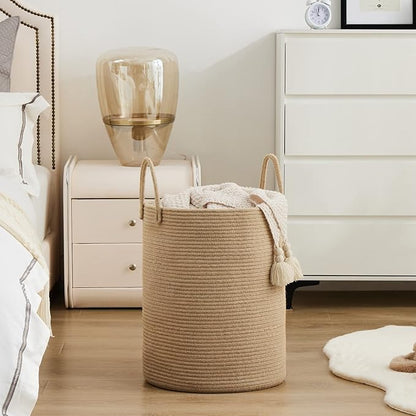 Woven Rope Laundry Hamper Basket by YOUDENOVA, 72L Tall Luandry Basket, Baby Nursery Hamper for Blanket Storage in Bedroom-Large-Jute