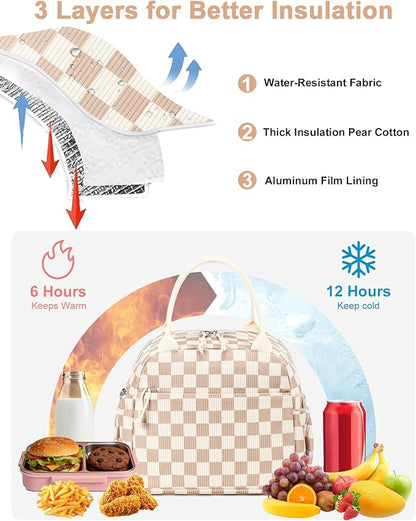 Bluboon Lunch Bag for Women Cute Corduroy Lunch Tote Bags with Shoulder Strap Reusable Insulated Lunch Box Large Capacity Reusable Insulated Cooler for Work Picnic or Travel (13L)