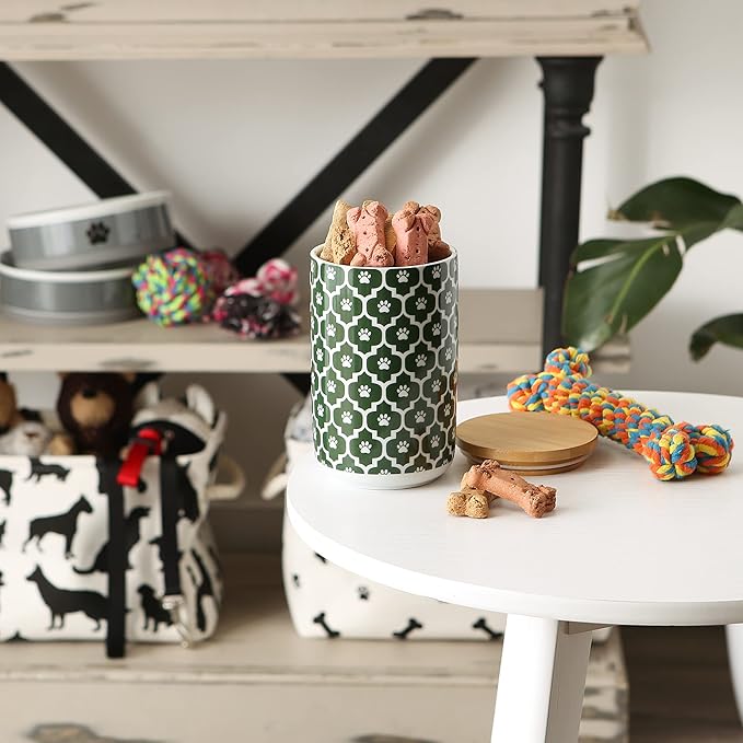 Bone Dry Lattice Collection Pet Bowl & Canister, Treat Canister, 4x6.5 inches, Hunter Green