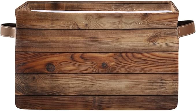Wood Print (Not Real Wood) Rectangular Retro Vintage Storage Basket Organizer Bin Shelf Baskets For Clothes Gifts For Home Office Dorm