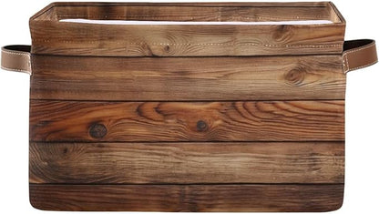 Wood Print (Not Real Wood) Rectangular Retro Vintage Storage Basket Organizer Bin Shelf Baskets For Clothes Gifts For Home Office Dorm
