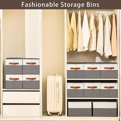 8 Pack Large Storage Bins with Handle,Collapsible Storage Basket for Shelves,Fabric Closet Organizer for Organizing Clothes Blanket,Decorative Dorm Organizers and Storage