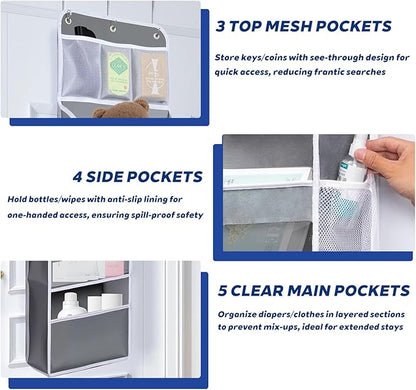 Over The Door Organizer 6 Tier with 12 Pockets & Reinforced Hooks - 59" Hanging Storage Organizer for Bathroom, Nursery, Pantry & Laundry (Light Grey)