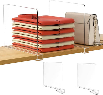 HBlife 𝟭𝟮 𝗜𝗻𝗰𝗵𝗲𝘀 𝗧𝗮𝗹𝗹 [𝗘𝘅𝘁𝗿𝗮 𝗧𝗮𝗹𝗹 𝗩𝗲𝗿𝘀𝗶𝗼𝗻] Clear Shelf Dividers, 2 Pack Purse Organizer for Closet Perfect for Sweater, Shirts, Handbags, Acrylic Bookshelf for Organization