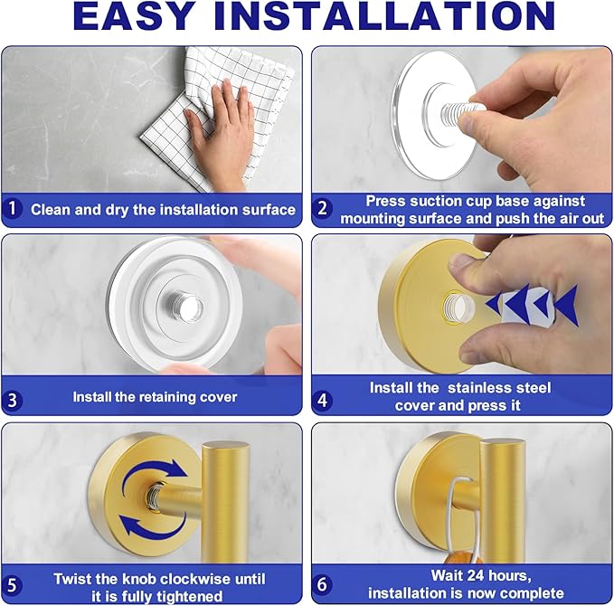 Suction Cup Hooks, Shower Hooks for Inside Shower – Removable Towel Hooks for Bathroom Window Glass Mirror Tile, Bath Robe Looafh Hook for Hanging – Waterproof & Rustproof, Gold(4 Pack)