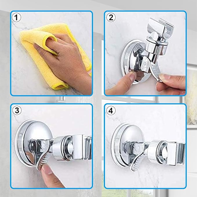 Adjustable Shower Head Holder, Suction Cup Handheld Shower Bracket, Removable Handheld, Wall Mounted (Silver)