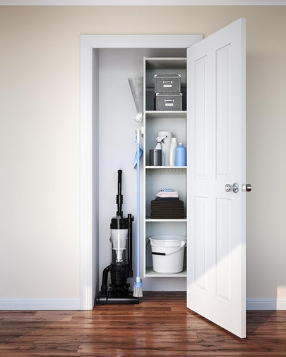 Easy Track 5 Shelf Wood Utility Mountable Home Closet Storage Tower Kit System with 5 Peg Rack, Bag Holder, and 2 Adjustable Shelves, Honey Blonde