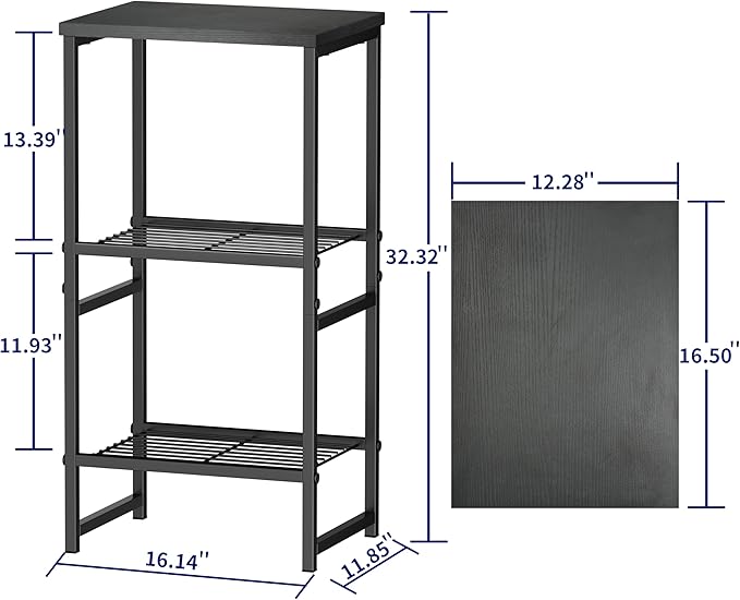 3 Tier Metal Printer Stand Shelf, Black Side Table for Printer, Fax Marchine