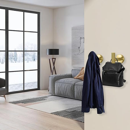 NearMoon Bath Towel Hooks- SUS 304 Stainless Steel Robe Hook Holder, Heavy Duty Coat Hook for Bathroom Livingroom Hotel Kitchen Garage, Wall Mounted (Brushed Gold, 3 Pack)