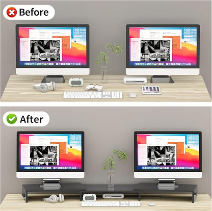 Pholiten Dual Monitor Stand Riser for 2 Monitors，Desktop Monitor Stand with Adjustable Length and Swivel Angles, Extra Long Multifunctional Stand up to 48.2" fit Computer Laptop Printer Max 44 lbs