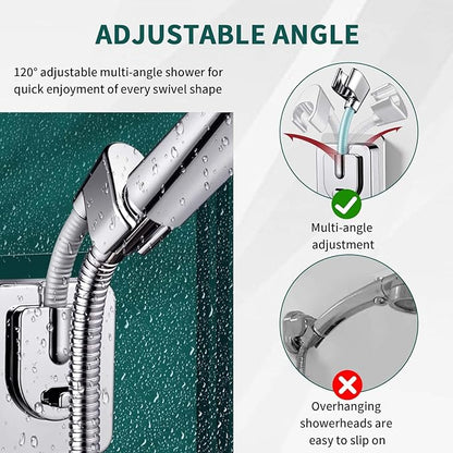 2pcs Shower Head Holder Wall Mount, 360° Adjustable Handheld Holder, No-Drill Strong Adhesive Wand Bracket, Waterproof Shower Handle Holder Fits up to 0.83 Inch, Bathroom Accessories, Chrome