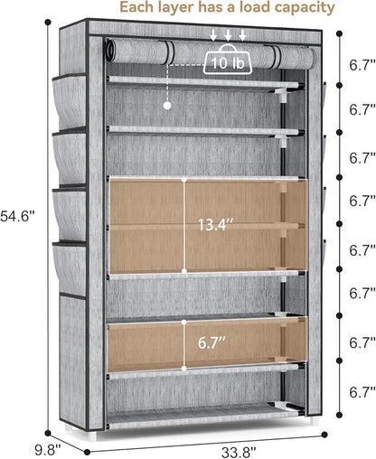 Shoe Rack with Cover, 8 Tier Tall Shoe Organizer Storage for 36-45 Pair Shoes and Boots Large Shoe Storage Shelf Free Standing Shoe Rack for Closet, Front Door Entrance, Dorm, Garage, Printing