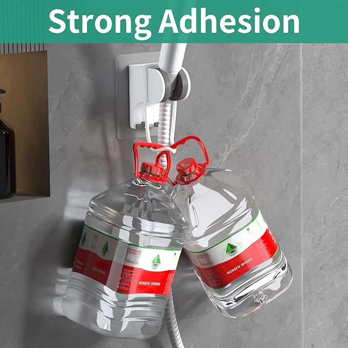 Hand Held Shower Head Holder Wall Mount, Shower Hose Holder Adhesive with 2 Hanger Hooks, Adjustable Shower Handle Holder, No Drilling Shower Wand Holder (White, 1 Pack)
